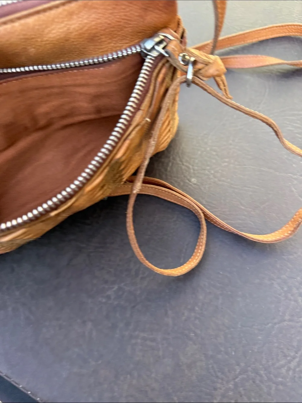 latico Tan Woven Leather Crossbody Bag purse